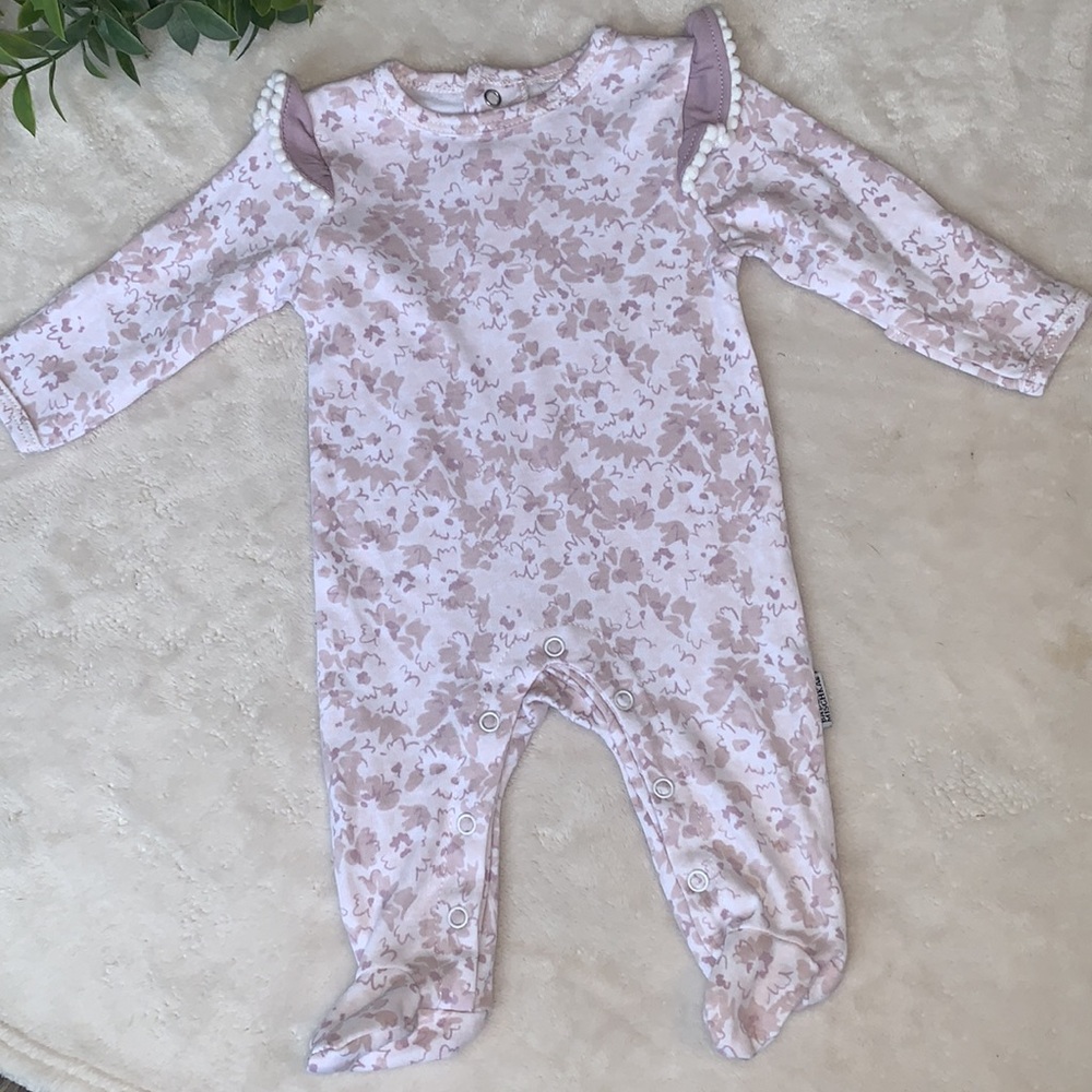 Badgley Mischka Floral Pink/Mauve Footie 0-3M EUC